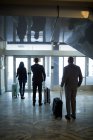 Vista traseira de pessoas de negócios com bagagem em pé na área de espera no aeroporto — Fotografia de Stock