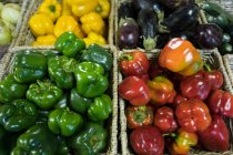 Gros plan sur les légumes frais dans le panier en osier — Photo de stock
