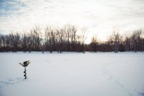 Eisangeln in verschneiter Landschaft und Bäumen — Stockfoto