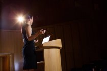Ejecutiva femenina dando un discurso en el centro de conferencias - foto de stock
