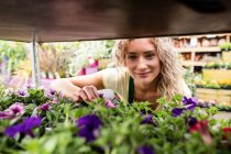 Portrait d'une fleuriste souriante dans une jardinerie — Photo de stock