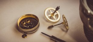 Parts of watch for repair in workshop — Stock Photo