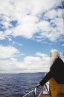Вид збоку рибалки, дивлячись на вид з риболовецьке судно — стокове фото