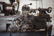 Lathe machine in industrial mechanical workshop — Stock Photo