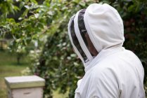 Seitenansicht des Imkers im Bienengarten — Stockfoto