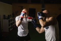 Due combattenti thai che praticano la boxe in palestra — Foto stock
