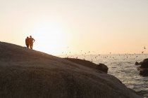 Vue arrière du couple debout près du bord de mer — Photo de stock