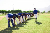 Giocatori di baseball che si allungano in linea — Foto stock
