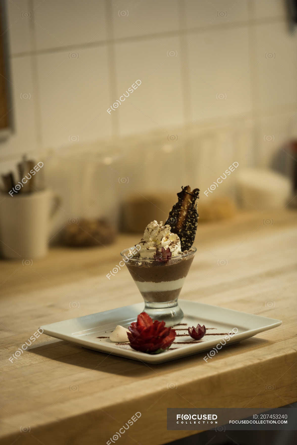 Ice cream served in a plate at kitchen — worktop, fresh - Stock Photo ...