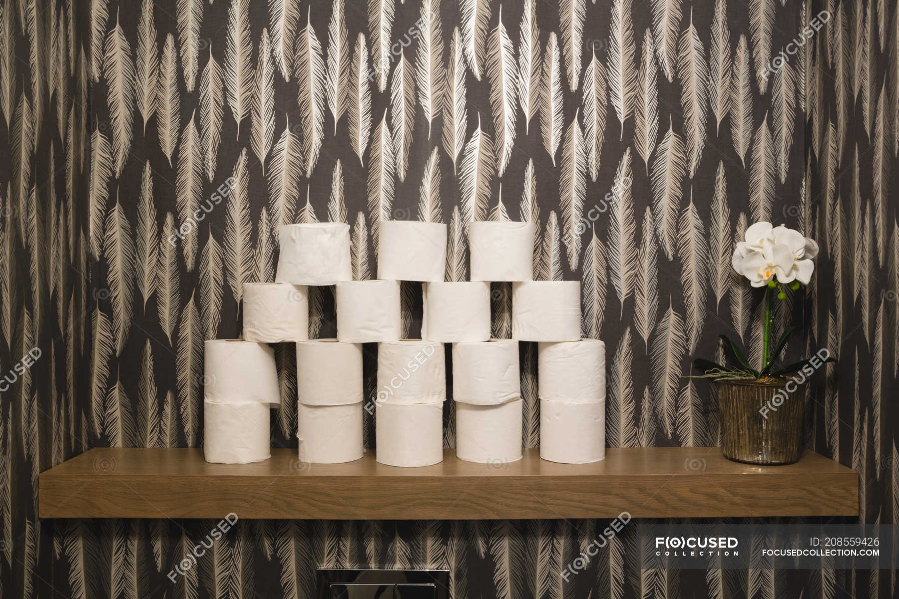 Stack Of Toilet Paper Arranged At Home — Style Absence Stock Photo