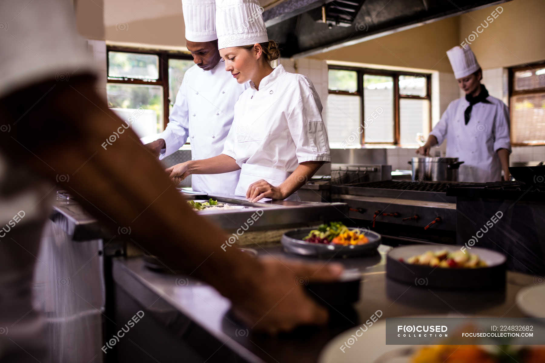 Chefs Working In Kitchen At Restaurant — Together, People - Stock Photo ...