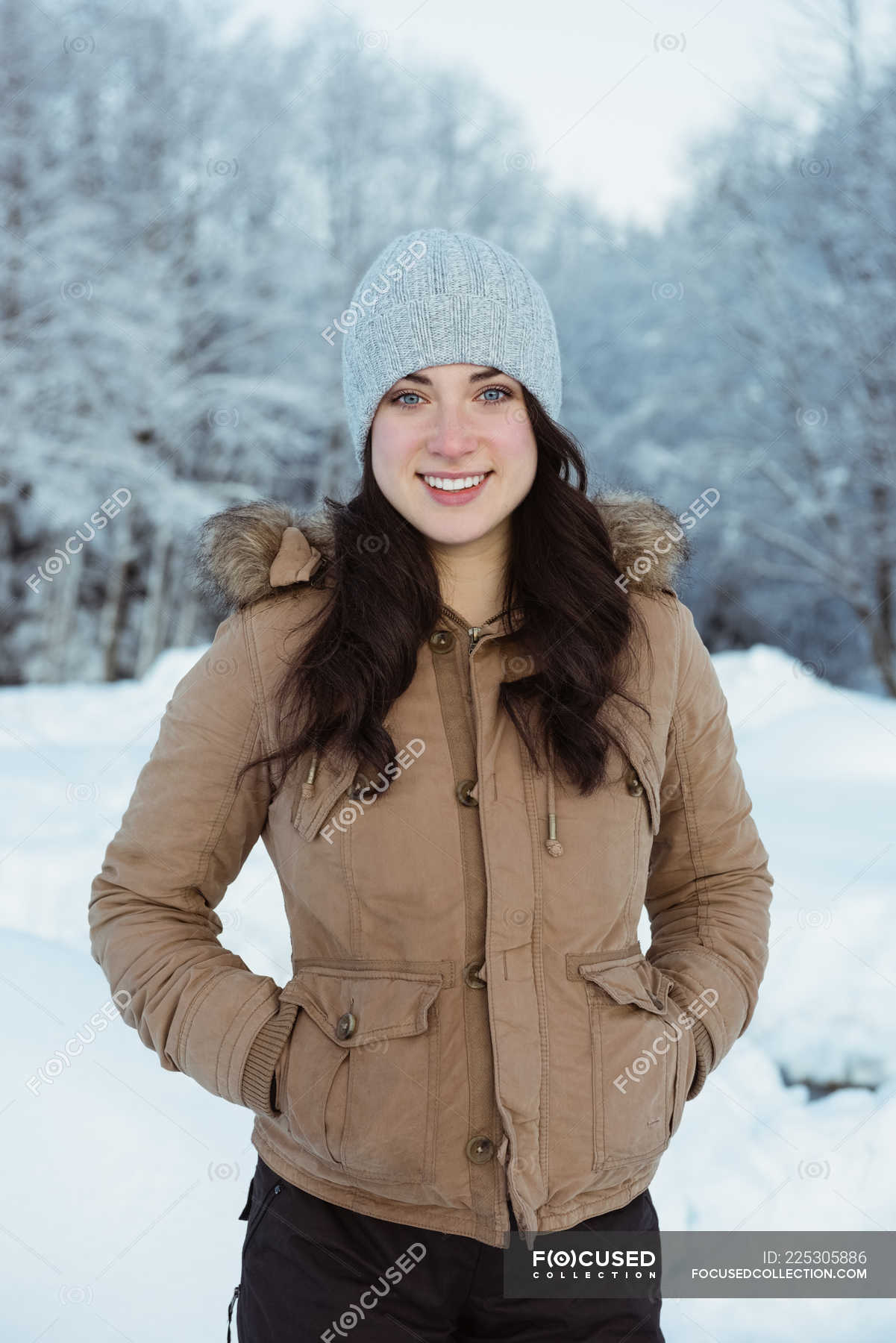 Beautiful Girl Winter Girl Against Snow Stock Photo 366755909