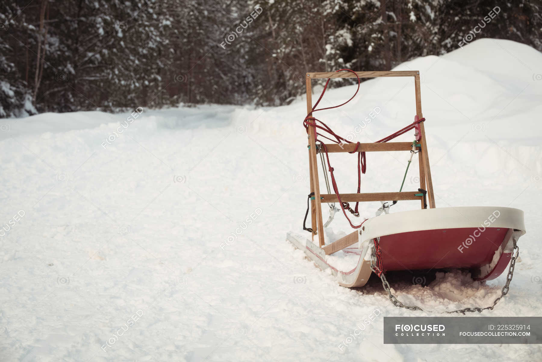 Empty sleigh in snow during winter — place, nature - Stock Photo ...