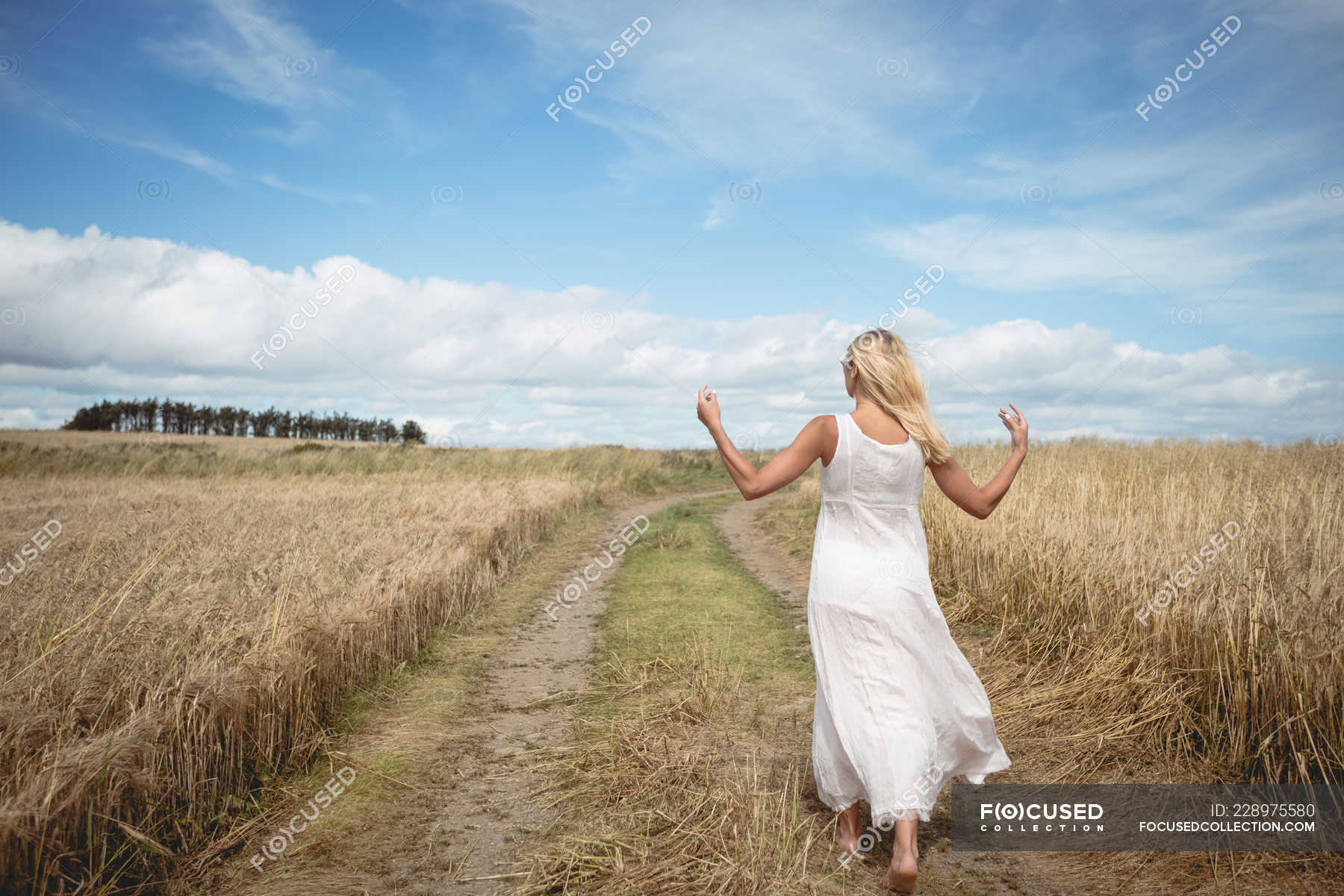 женщина в поле фото со спины