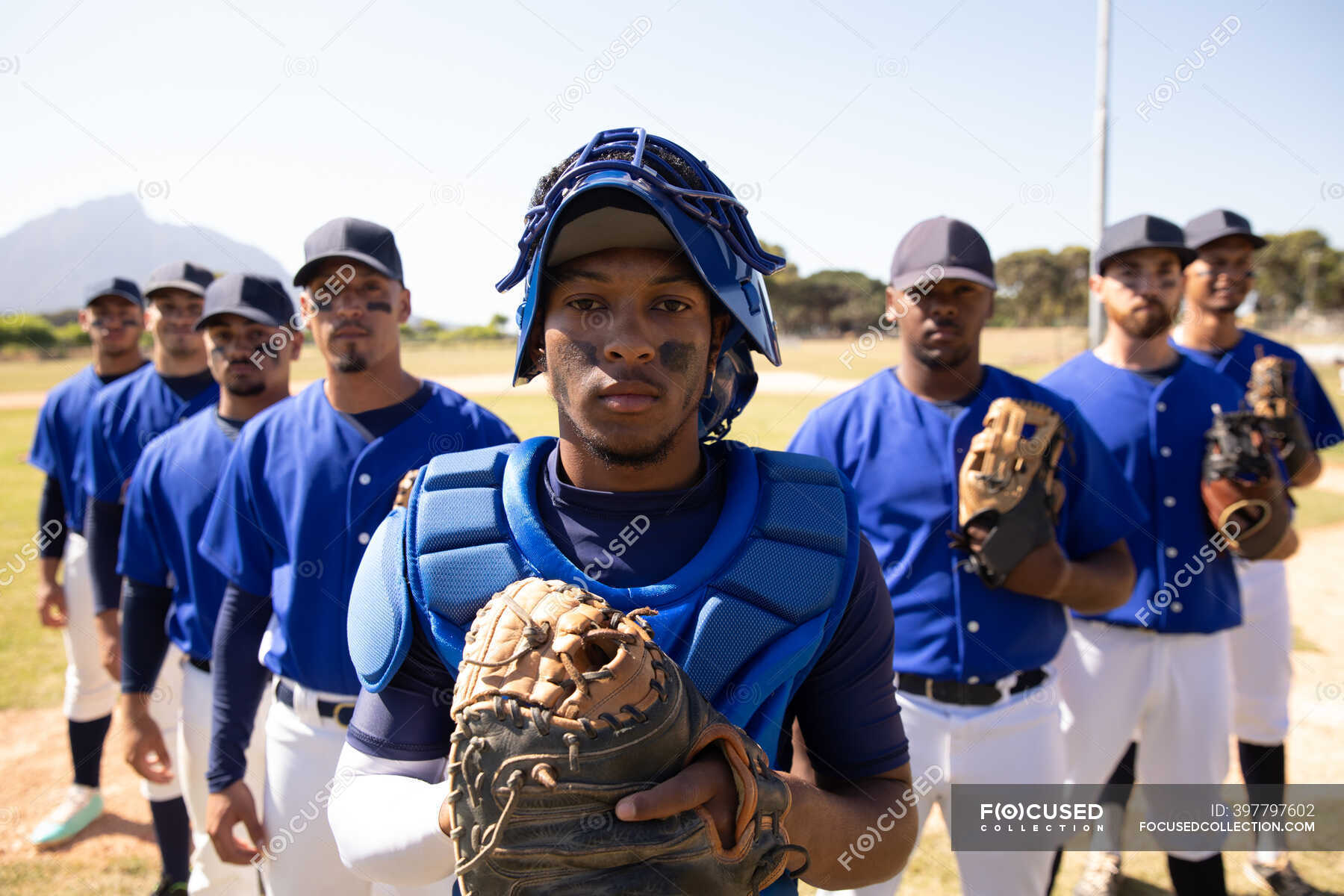 front-view-of-a-multi-ethnic-group-of-male-baseball-players-preparing