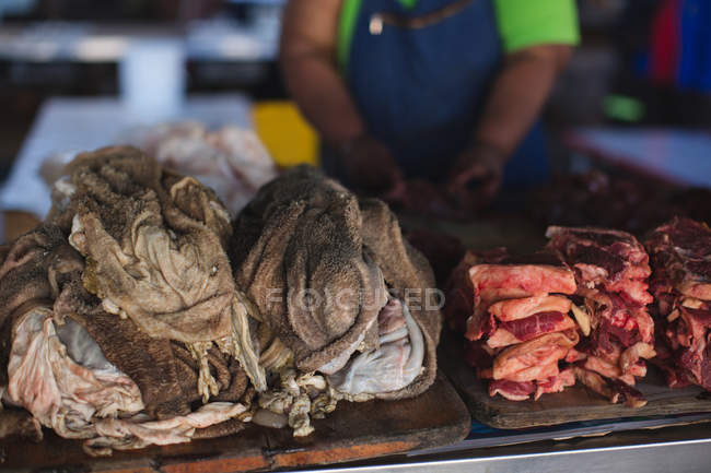 Close-up of beef on table at butcher shop — Stock Photo