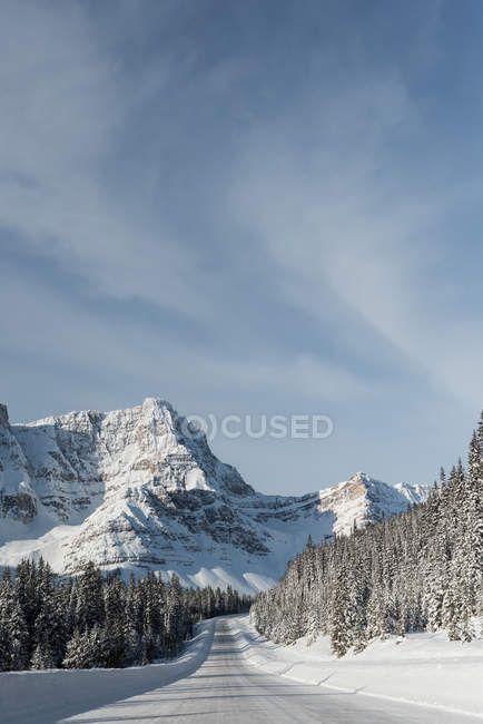 Camino nevado a través de la montaña cubierta de nieve durante el invierno - foto de stock