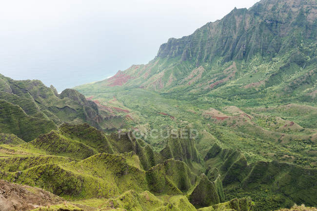 Catene montuose lussureggianti nel parco statale della costa di Na Pali — Foto stock