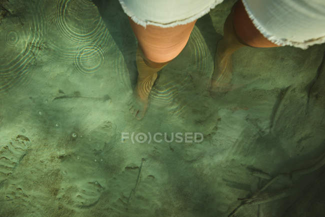 Baixa seção de homem de pé em um lago — Fotografia de Stock
