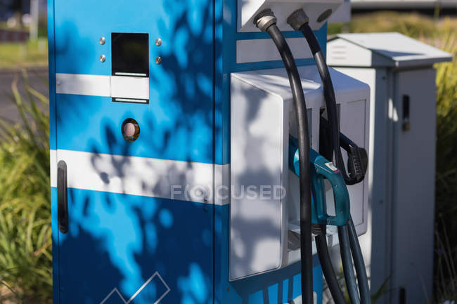 Close-up of electric charging point at charging station — Stock Photo