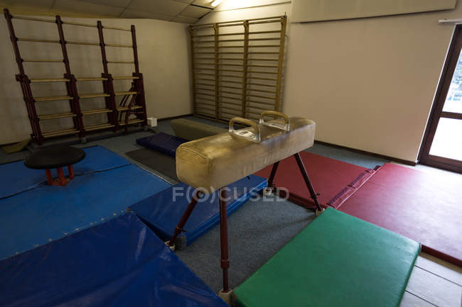Cheval pommeau corps en bois à la salle de fitness — Photo de stock
