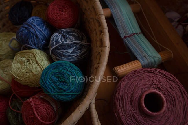 Close-up of various ball of threads in shop — Stock Photo