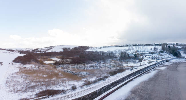 Vista aérea da bela paisagem nevada em County Cork, Irlanda — Fotografia de Stock