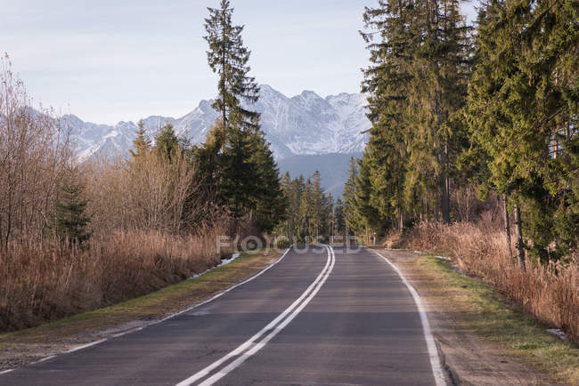 Strada vuota che attraversa la campagna — Foto stock