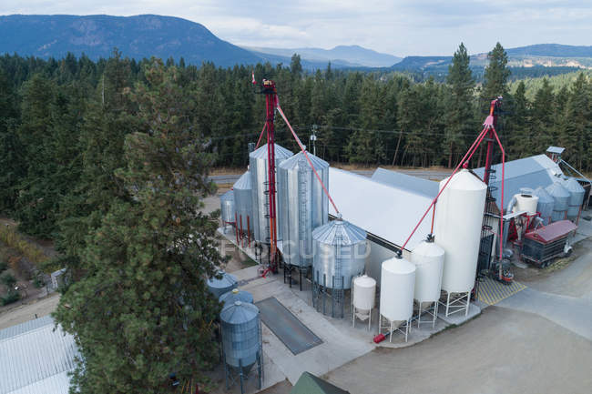 Aerial of storage tanks in organic farm — Stock Photo