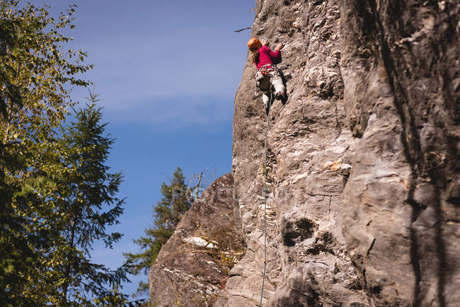 Seção média de alpinista escalando a montanha rochosa — Fotografia de Stock