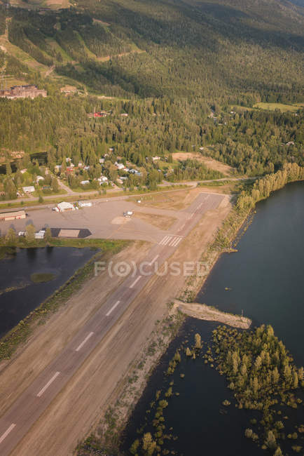 Aerial view of empty aircraft runway — Stock Photo