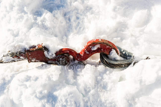Close-up of snowplow hook in snowy season — Stock Photo