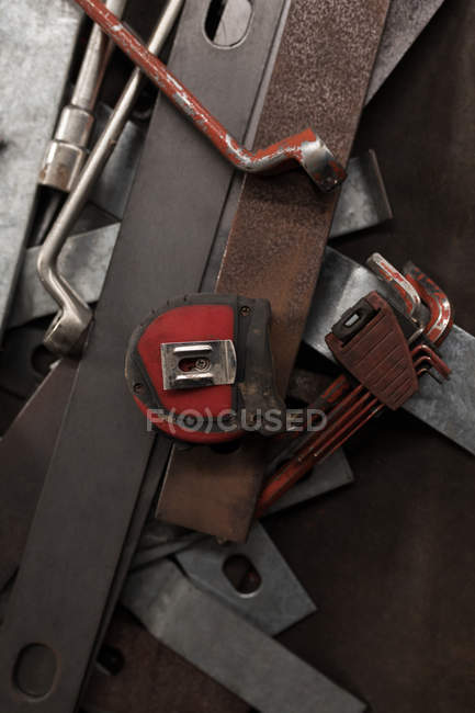 Close-up of blacksmith tools and equipment in workshop — Stock Photo