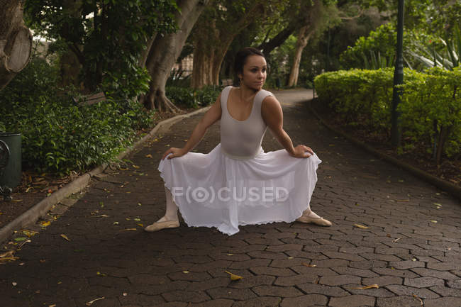 Hermosa bailarina de ballet urbano bailando en el parque . - foto de stock