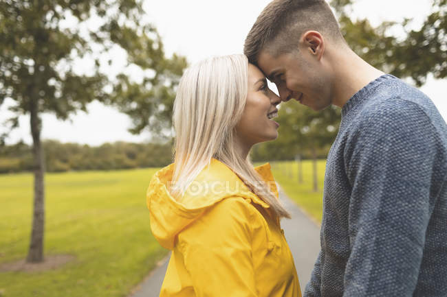 Glückliches Paar umarmt sich im Park — Stockfoto
