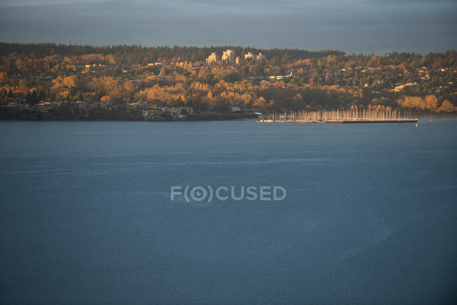Вид на місто і озеро вдень — стокове фото