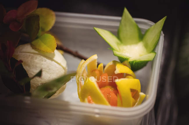 Close-up of decorated fruits salad in restaurant — Stock Photo