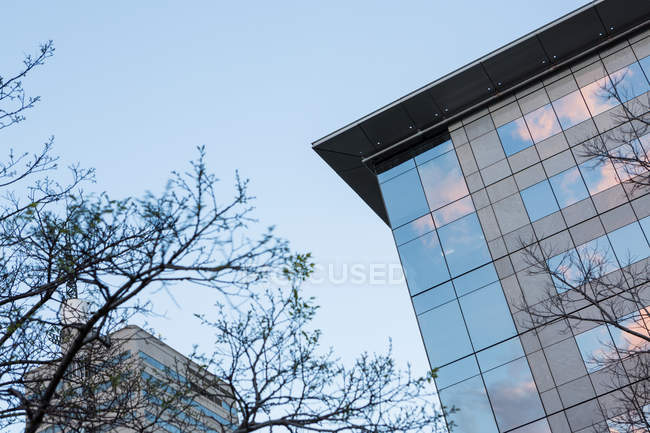 Office buildings in city with modern architecture, low angle view — Stock Photo