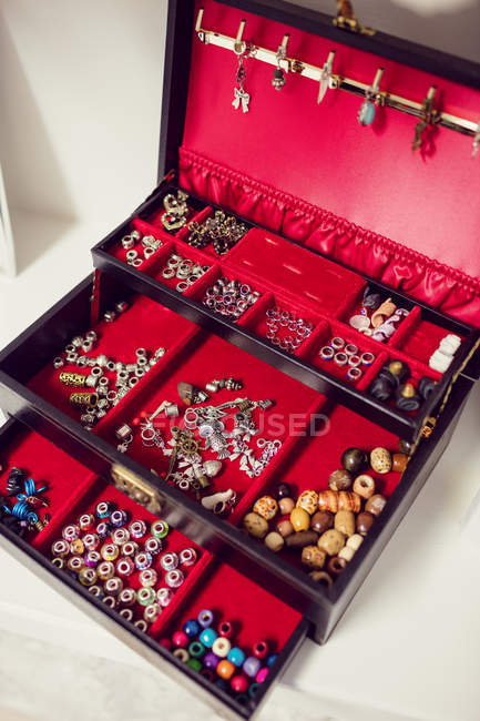Assorted colorful beads in shop — Stock Photo