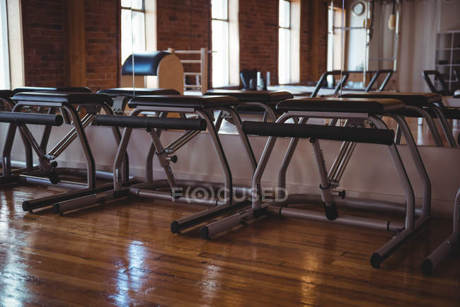 Sport reformer equipment in empty fitness studio — Stock Photo