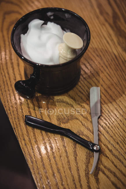 Shaving equipment on dressing table in barber shop — Stock Photo