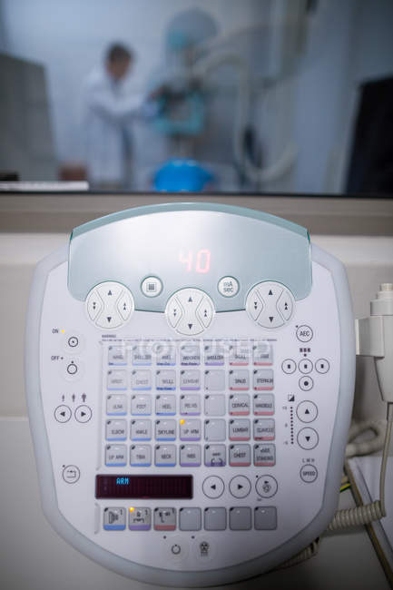 Close-up of x-ray unit control panel in hospital — Stock Photo