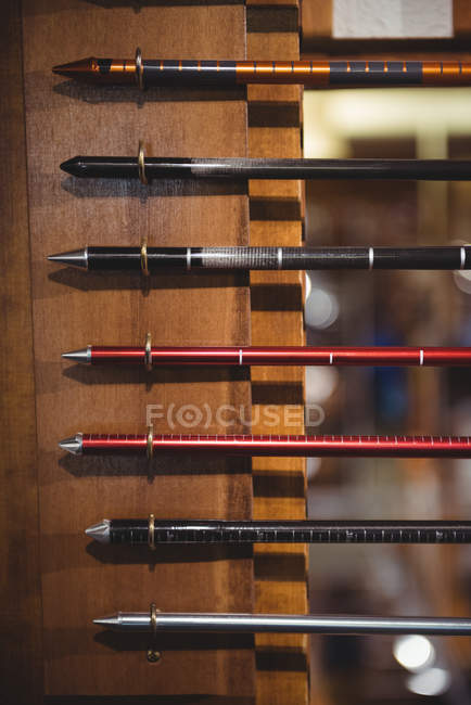 Close-up of ski poles in shop — Stock Photo