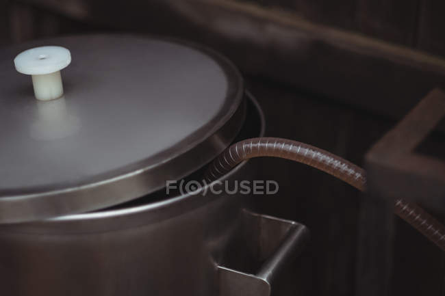 Fixed pipe to beer wort to make beer at home brewery — Stock Photo