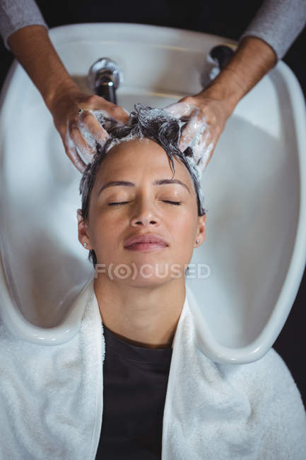 Woman getting her hair wash at salon — profession, wash basin - Stock Photo  | #227242716