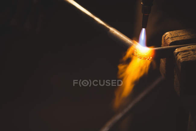 Close-up of Iron rod being welded in workshop — Stock Photo