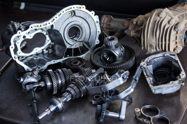 Spare parts of car at repair garage — Stock Photo