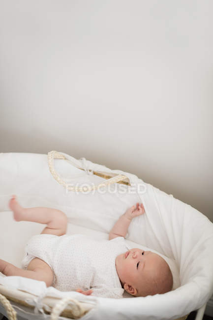 Niña Bebé Recién Nacido Durmiendo En La Cesta Foto de stock y más
