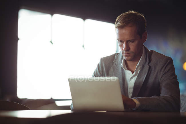 Uomo d'affari che utilizza il computer portatile alla scrivania in ufficio — Foto stock