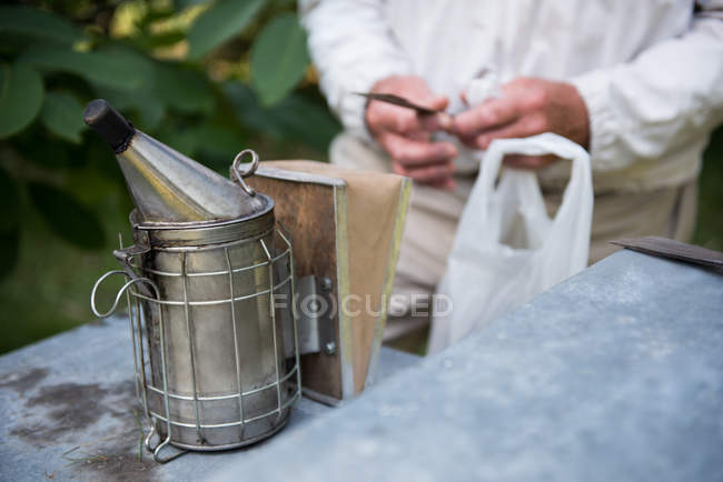 Курильщик пчел на коробке в саду — стоковое фото